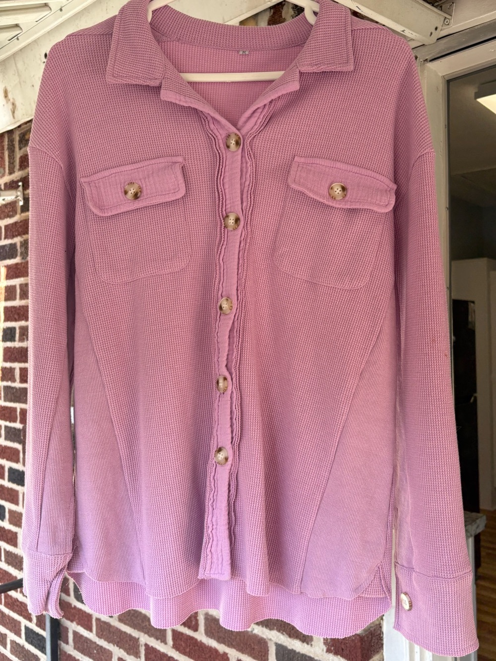 Boutique Mauve Button-Front Knit Shacket Size Medium